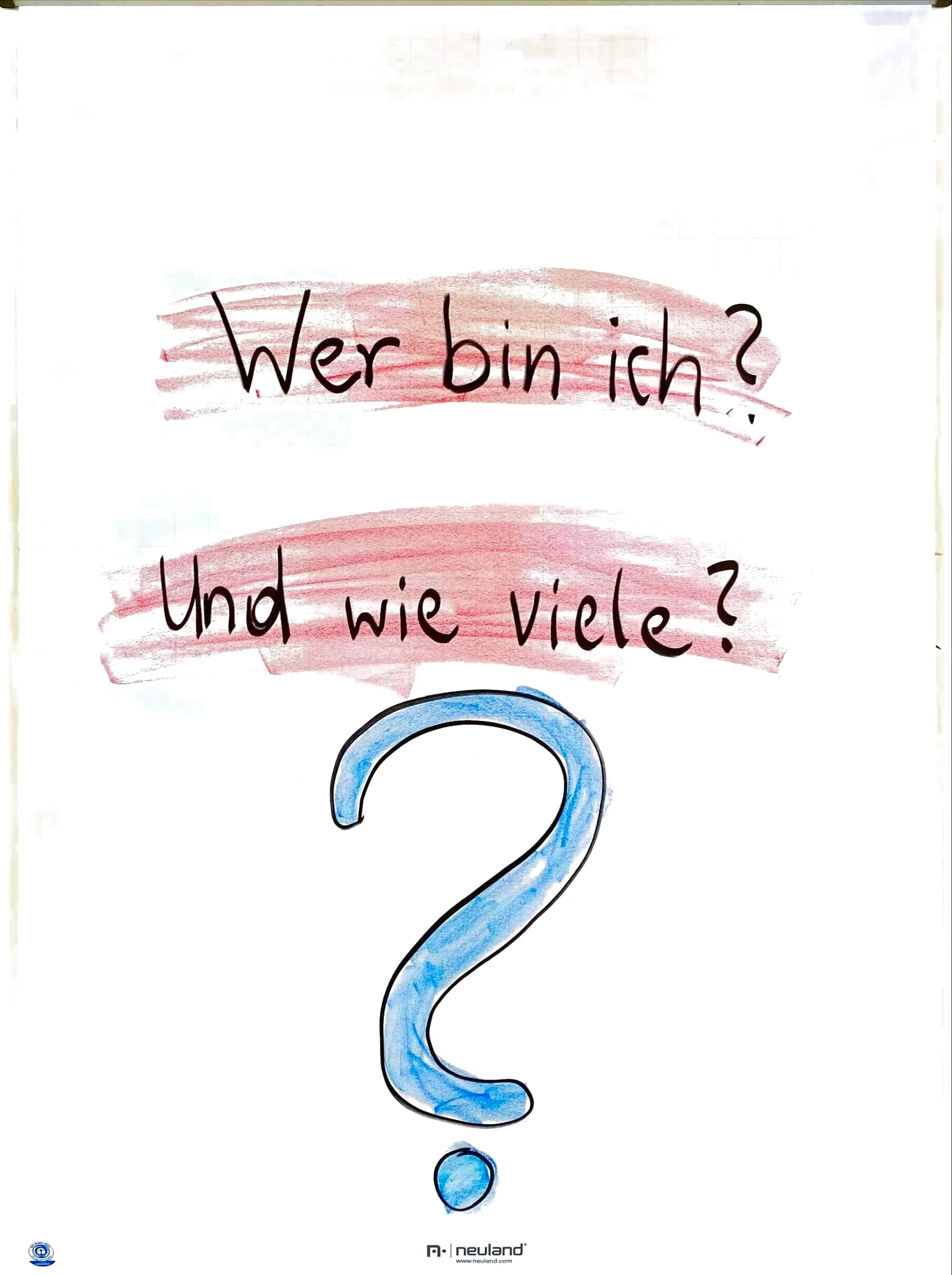 Flipchart: Wer bin ich? Und wie viele? – darunter ein großes Fragezeichen